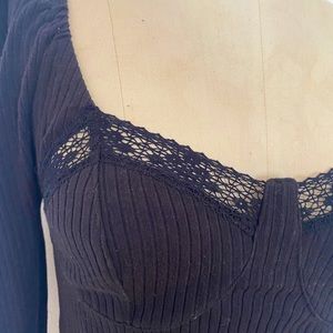 Free people corset and lace detailing long sleeve knit top size small